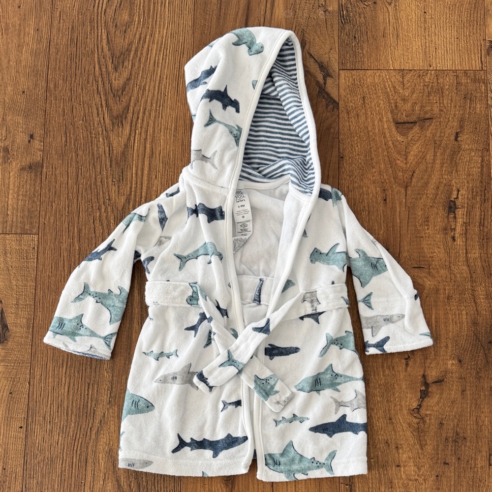 Carter’s baby shark hooded robe / pool cover up, size 0-9 months